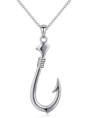 Sterling Silver Fish Hook Pendant Necklace - Simple Hawaii Style, Perfect Gift